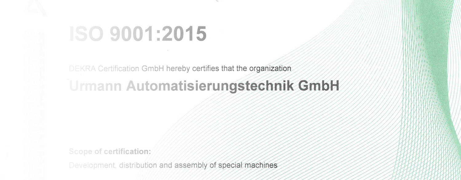 ISO Zertifizierung Urmann Automatisierungstechnik